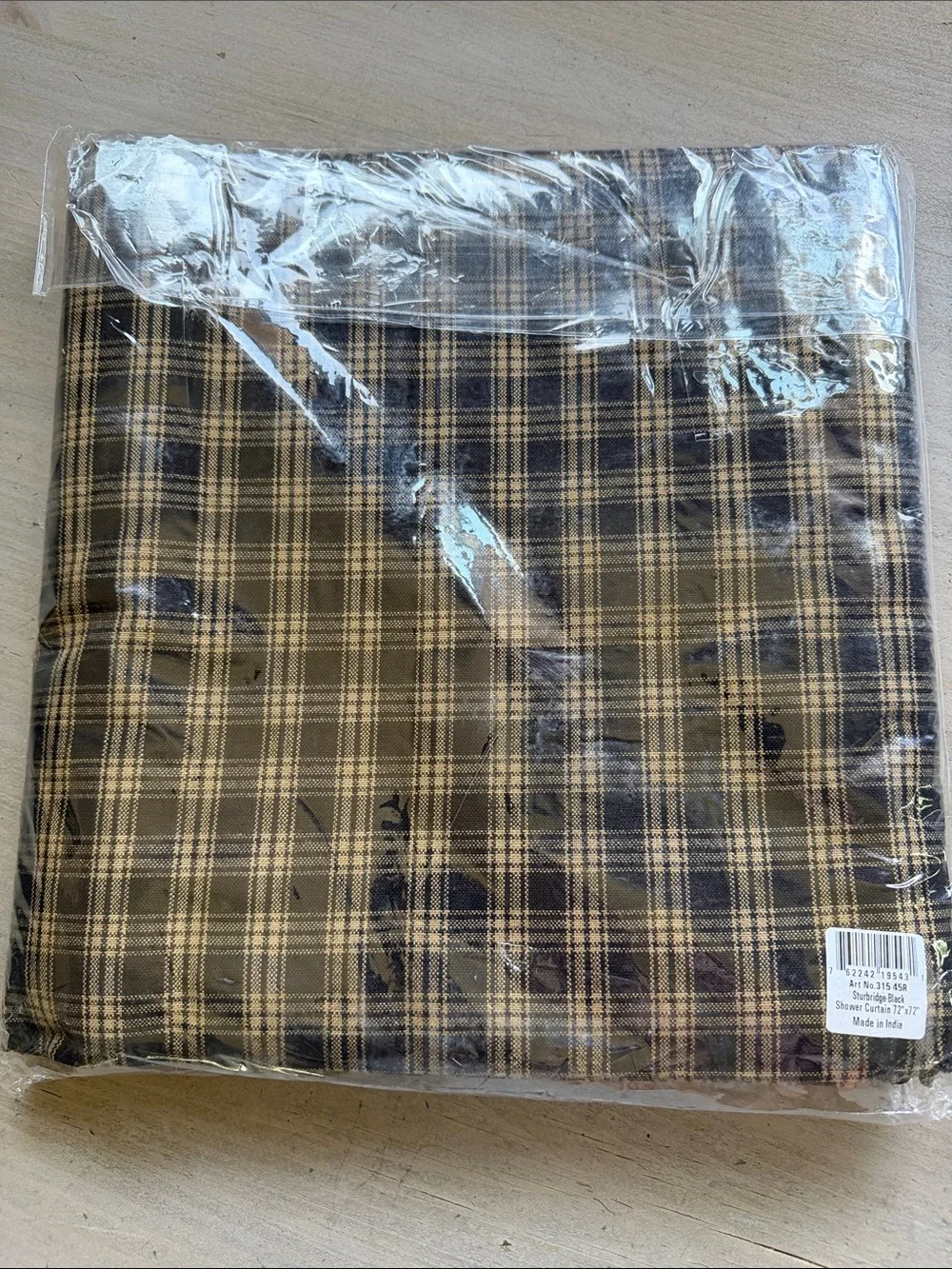 NWT Park Designs Sturbridge Fabric Black Tan  Plaid Shower Curtain